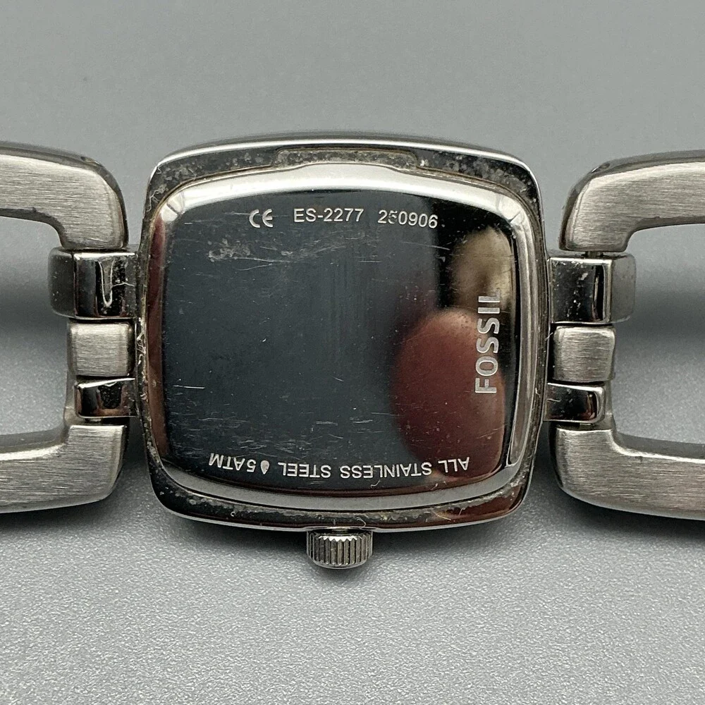 Fossil Womens Watch 24mm Stainless Steel ES-2277 Square Links New Battery 6.5